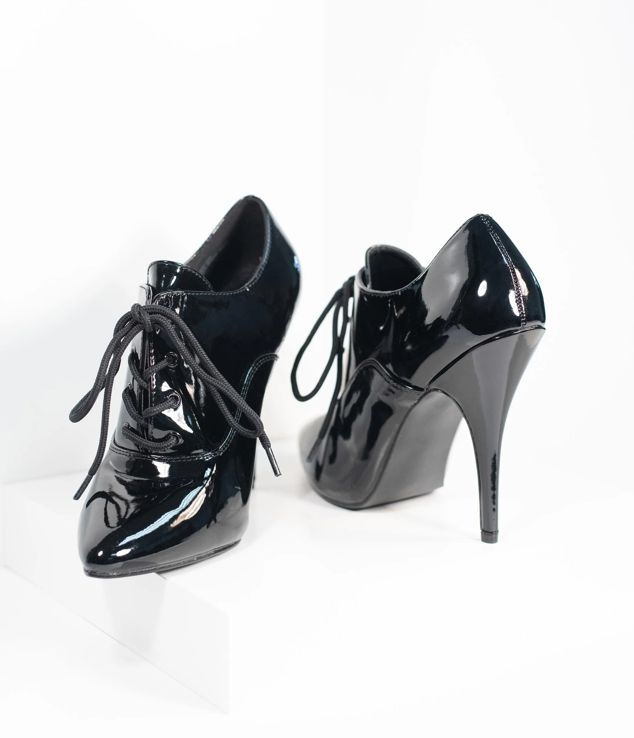 Black Patent Leatherette Stiletto Oxford Bootie sold by Unique Vintage product image thumbnail 4