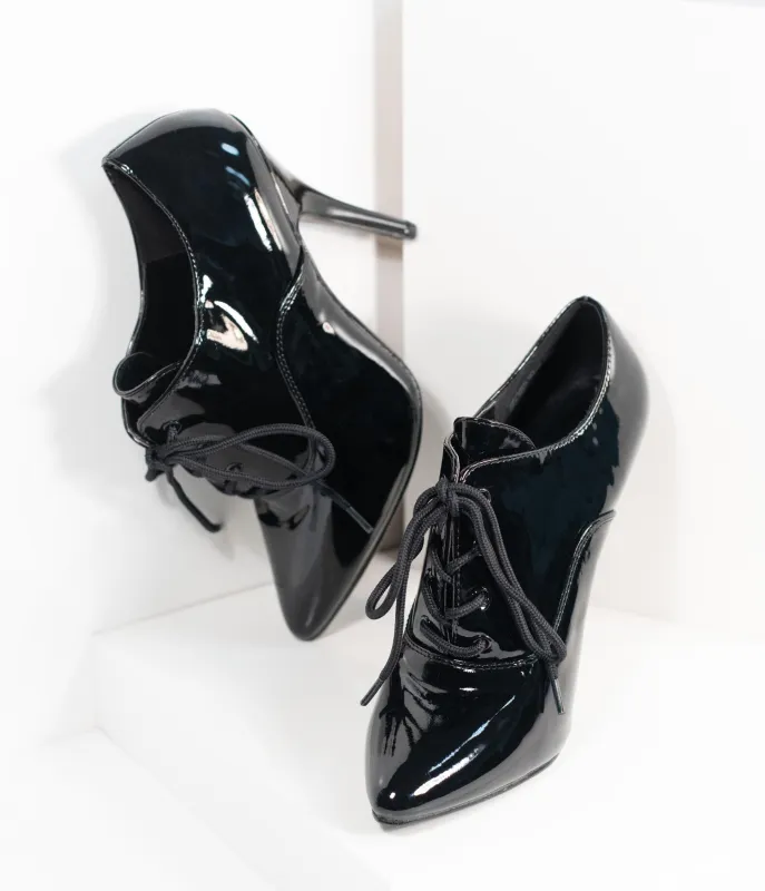 Black Patent Leatherette Stiletto Oxford Bootie made by Pleaser