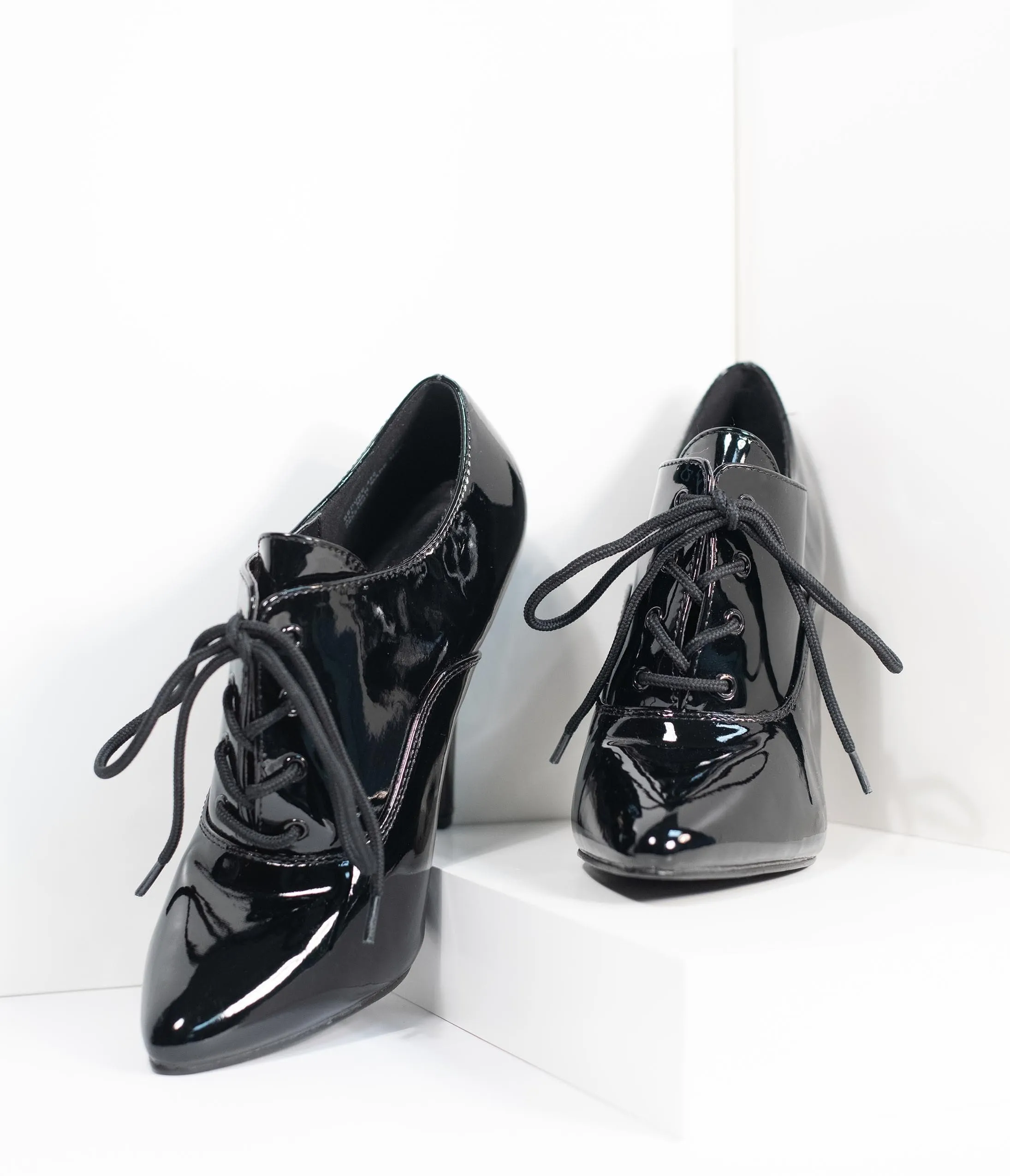 Black Patent Leatherette Stiletto Oxford Bootie sold by Unique Vintage product image thumbnail 5