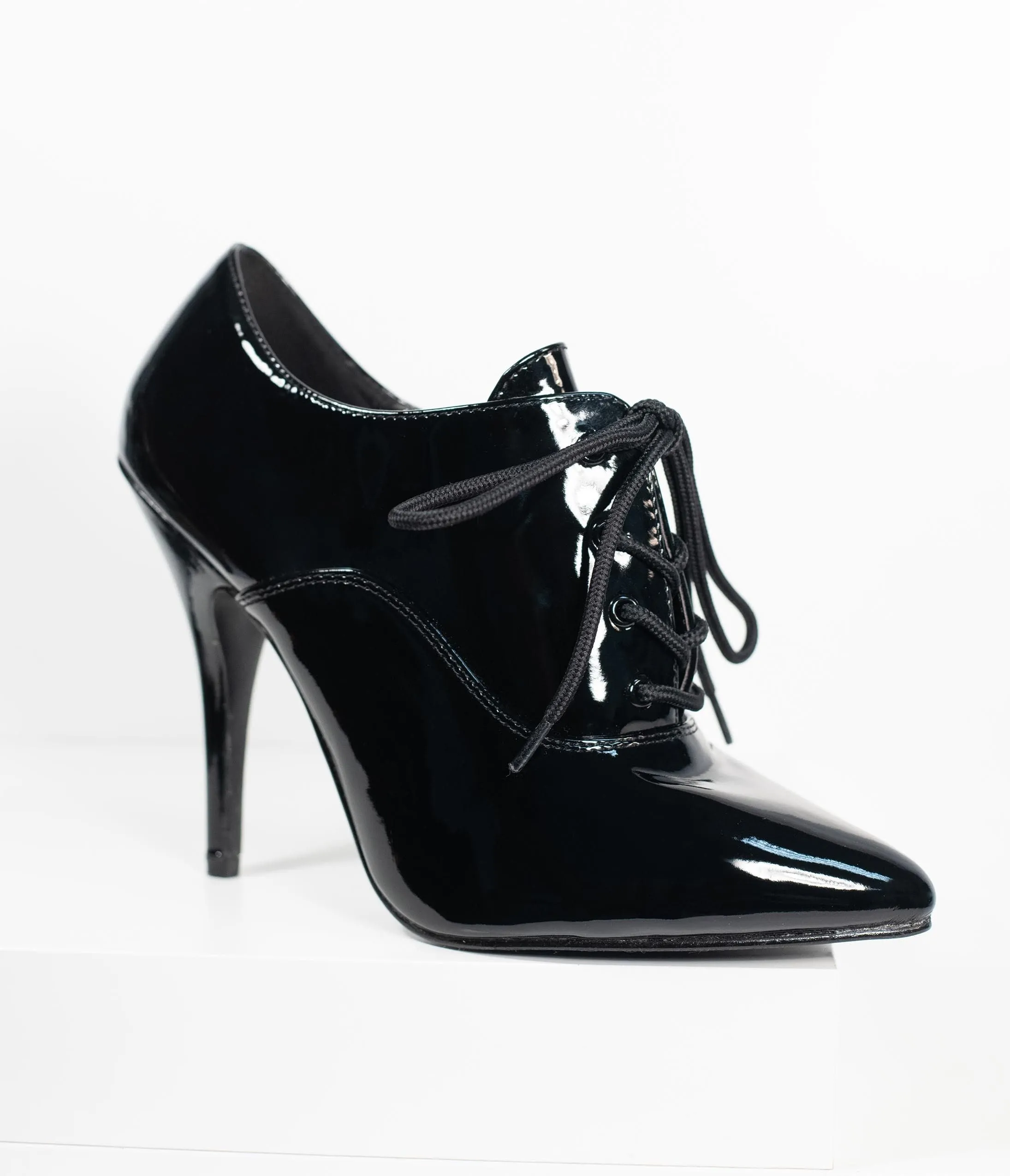 Black Patent Leatherette Stiletto Oxford Bootie sold by Unique Vintage product image thumbnail 3