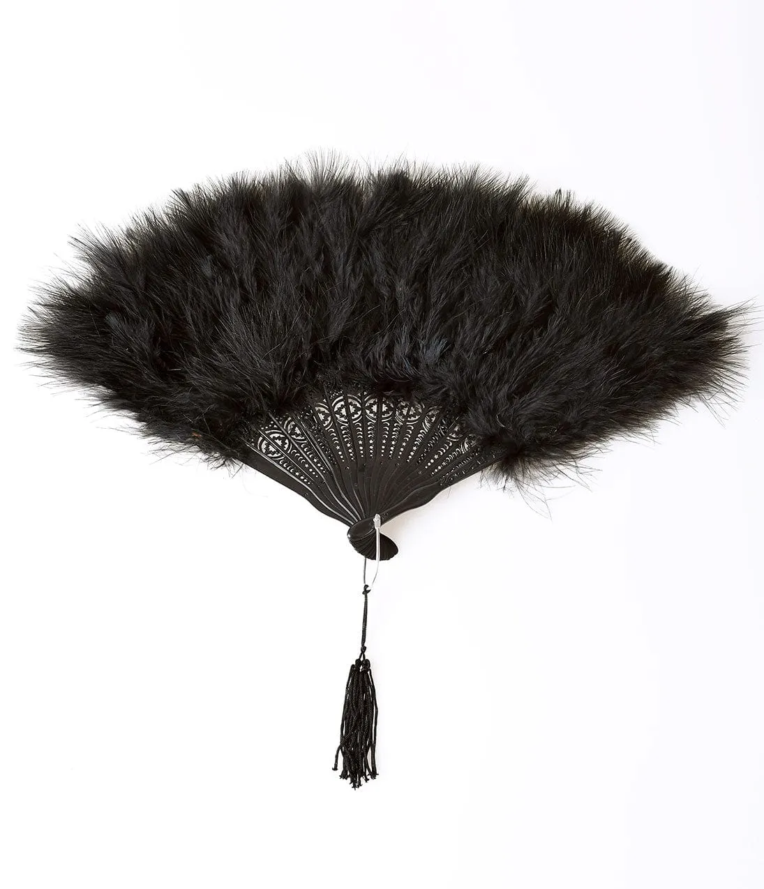 1920s Vintage Style Black Marabou Feather Fan sold by Unique Vintage product image thumbnail 2