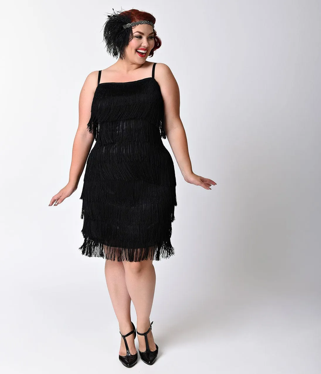 Unique Vintage Plus Size 1920s Style Black Speakeasy Tiered Fringe Flapper Dress sold by Unique Vintage product image thumbnail 4