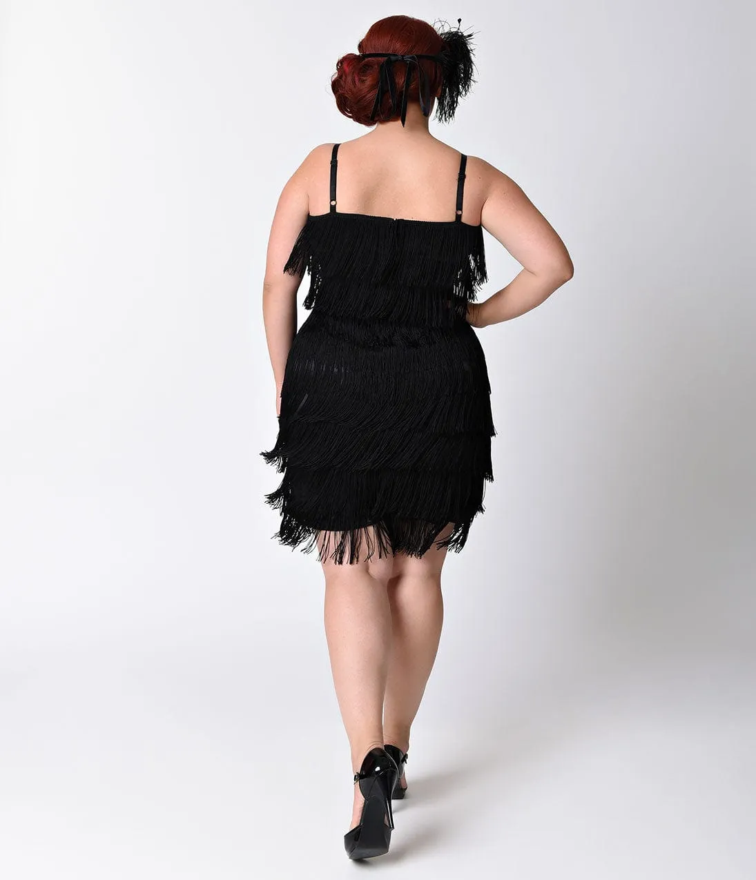 Unique Vintage Plus Size 1920s Style Black Speakeasy Tiered Fringe Flapper Dress sold by Unique Vintage product image thumbnail 2