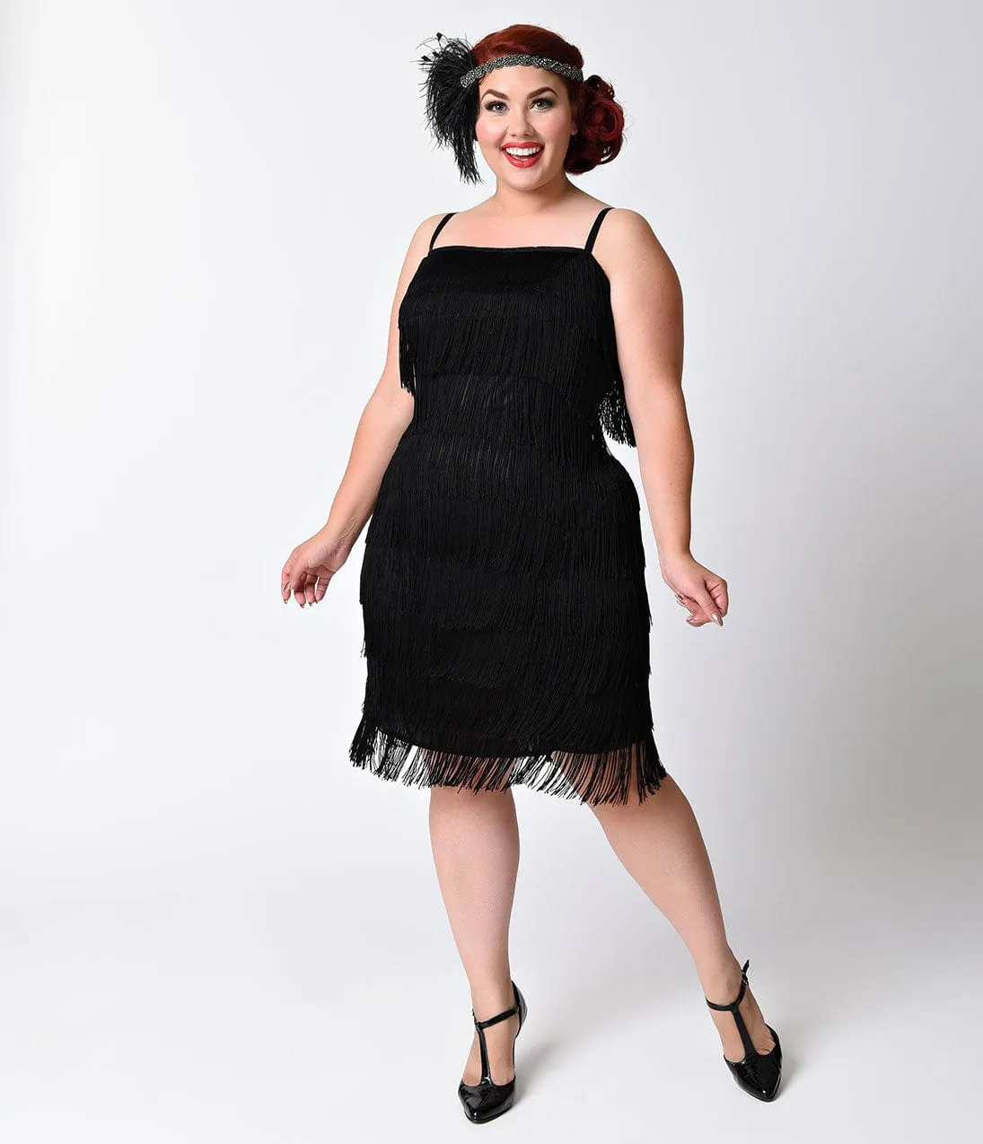 Unique Vintage Plus Size 1920s Style Black Speakeasy Tiered Fringe Flapper Dress sold by Unique Vintage product image thumbnail 5