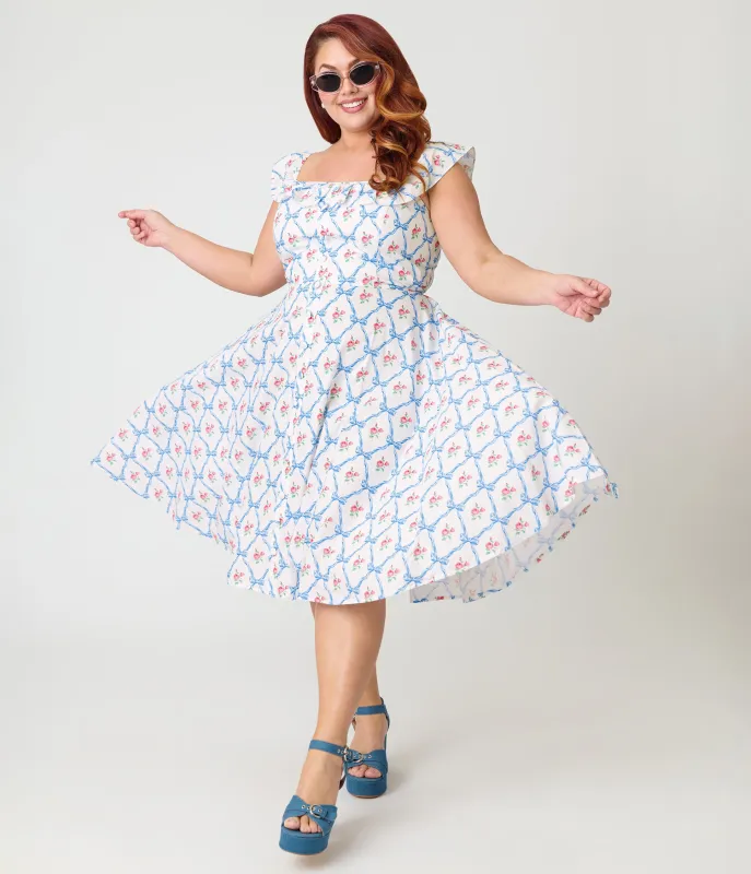 Magnolia Place Plus Size White & Rose Trellis Barbara Swing Dress made by Unique Vintage