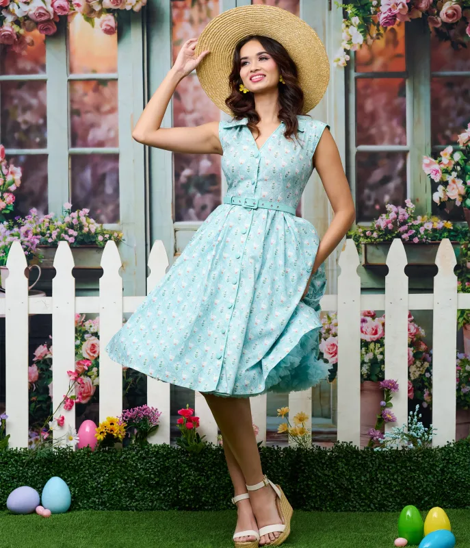 Unique Vintage Blue & Goose Print Cotton Shirt Swing Dress made by Unique Vintage