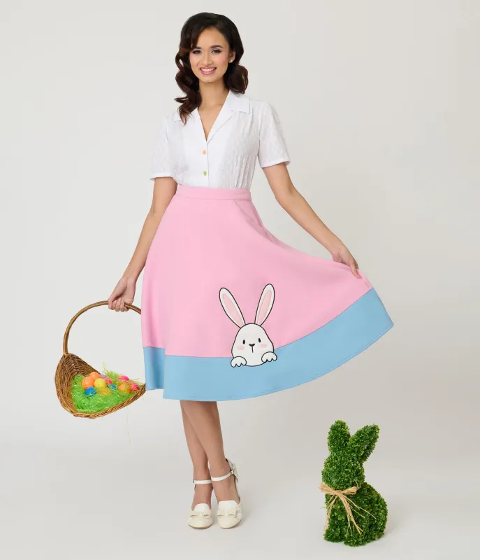 Unique Vintage Pink & Blue Bunny Soda Shop Swing Skirt made by Unique Vintage