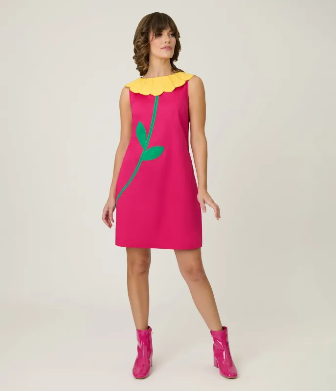 Smak Parlour Hot Pink & Yellow Petal Collar Cotton Shift Dress made by Unique Vintage