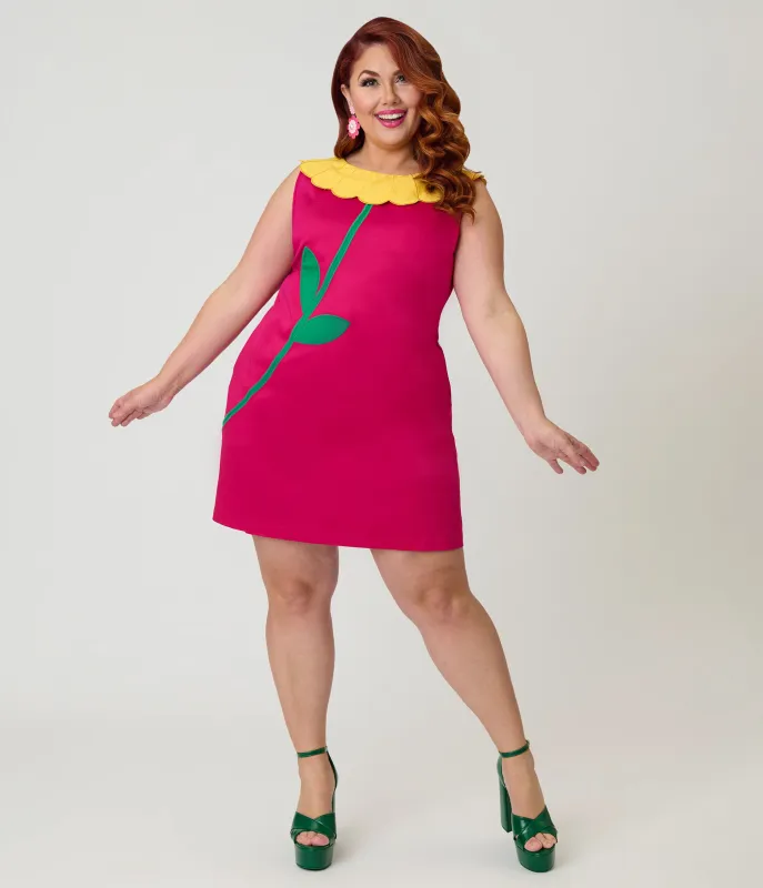 Smak Parlour Plus Size Hot Pink & Yellow Petal Collar Cotton Shift Dress made by Unique Vintage