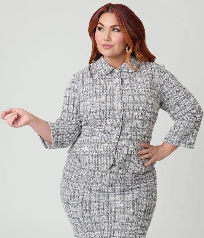 Unique Vintage Plus Size Lavender Plaid Boucle Peplum Jacket sold by Unique Vintage