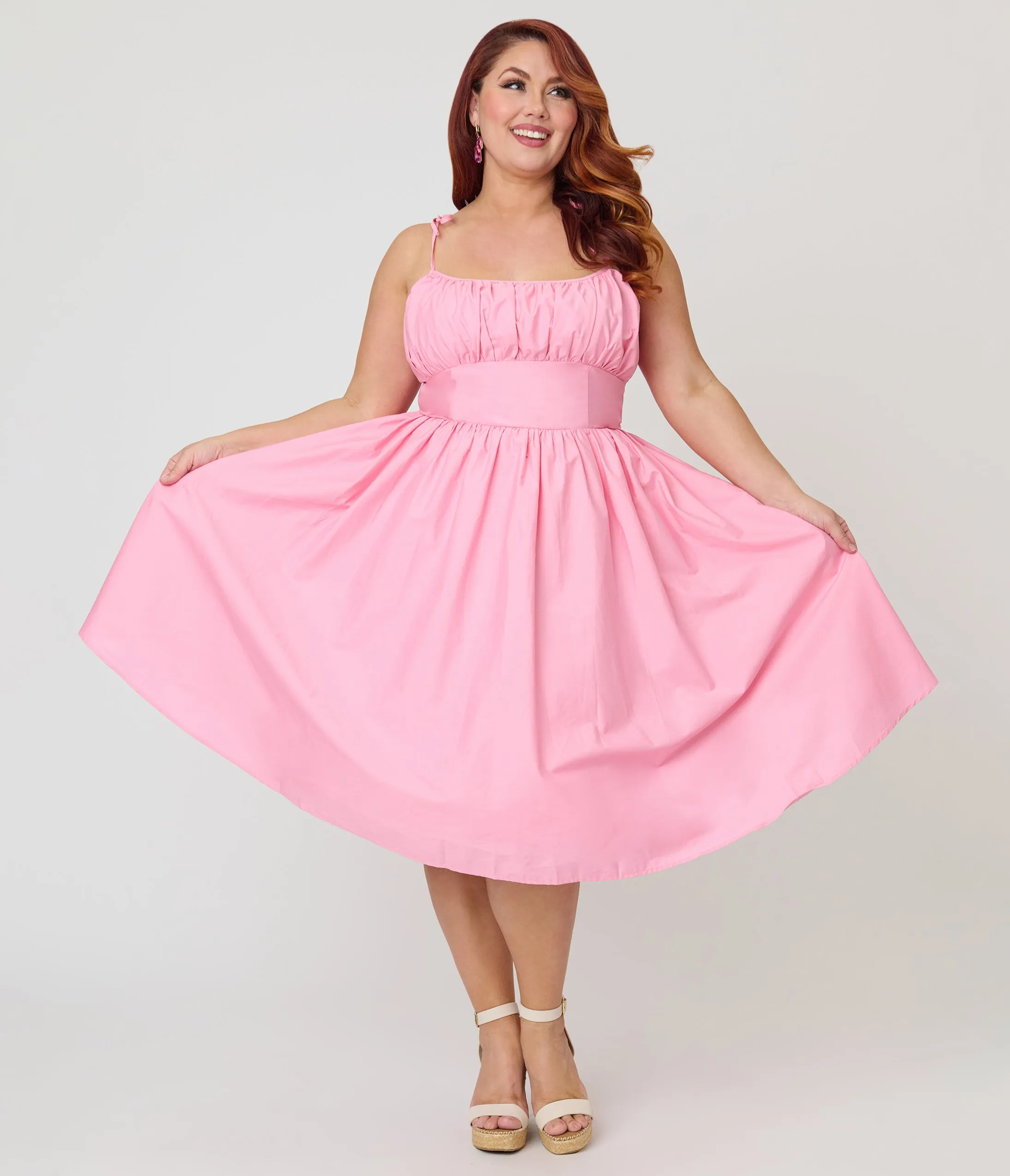 Unique Vintage Plus Size Light Pink Sleeveless Cotton Swing Dress sold by Unique Vintage product image thumbnail 3