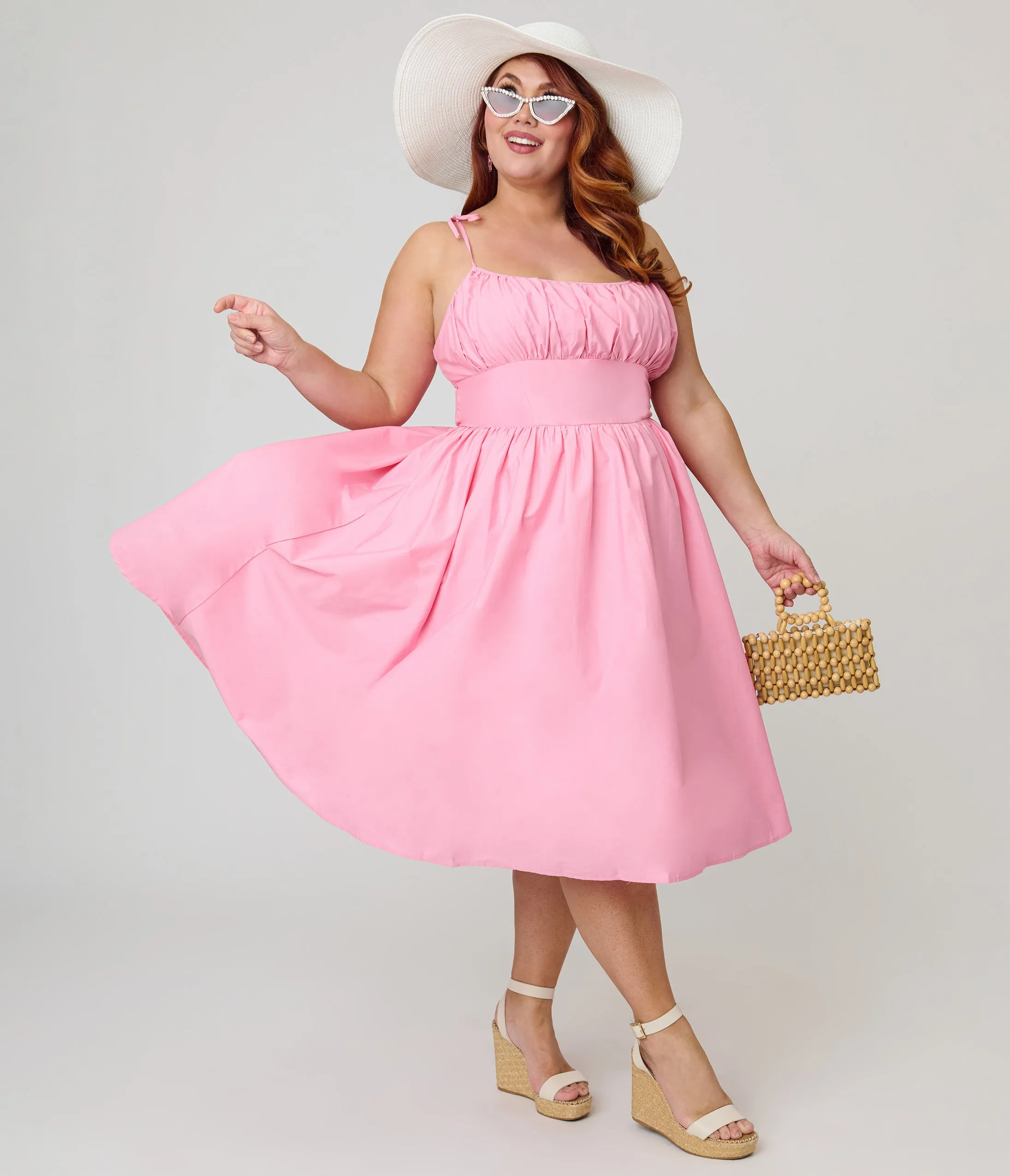 Unique Vintage Plus Size Light Pink Sleeveless Cotton Swing Dress sold by Unique Vintage product image thumbnail 4