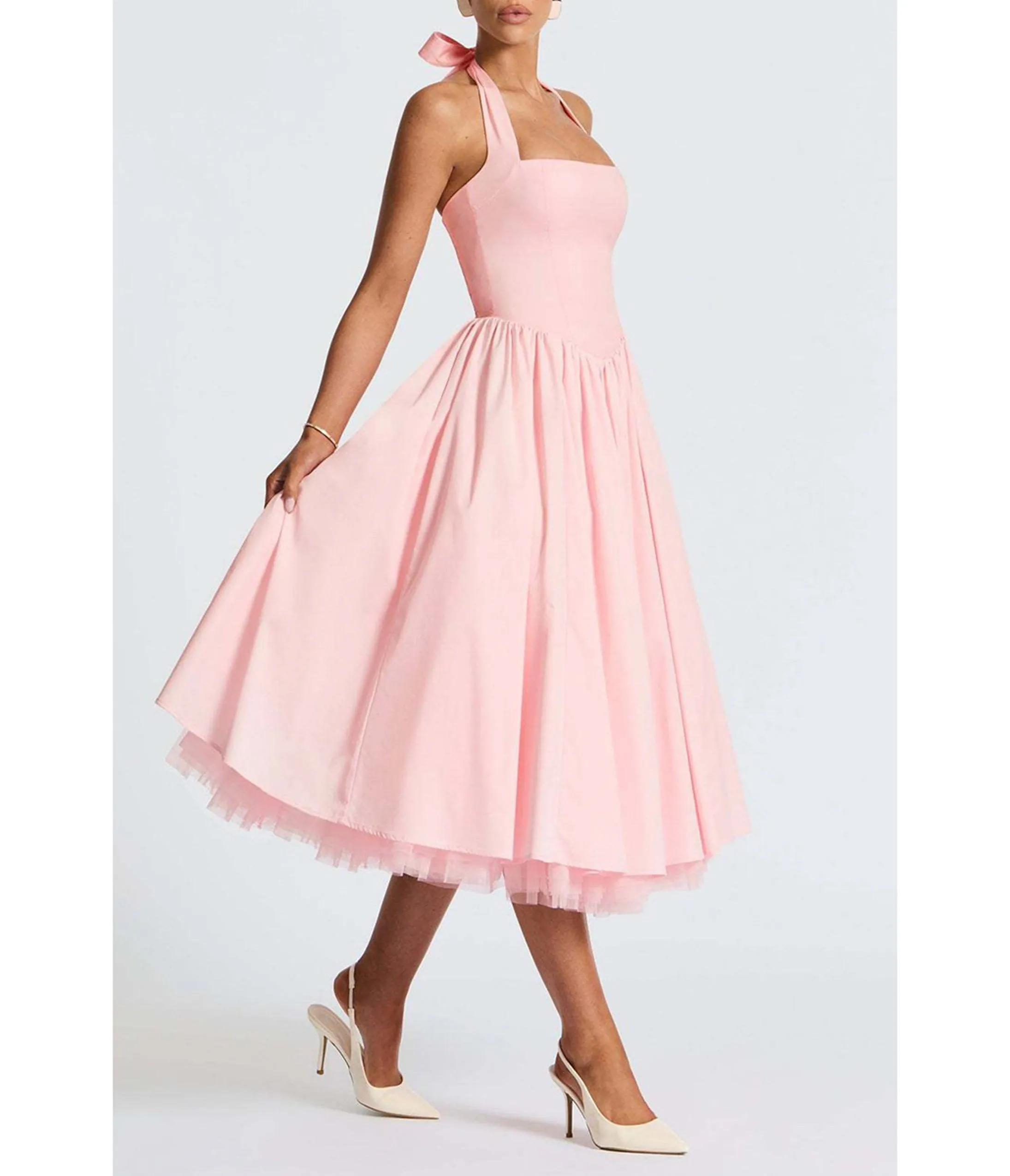 Light Pink Halter Flare Midi Dress sold by Unique Vintage product image thumbnail 2