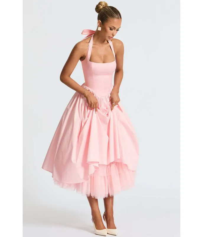Light Pink Halter Flare Midi Dress sold by Unique Vintage