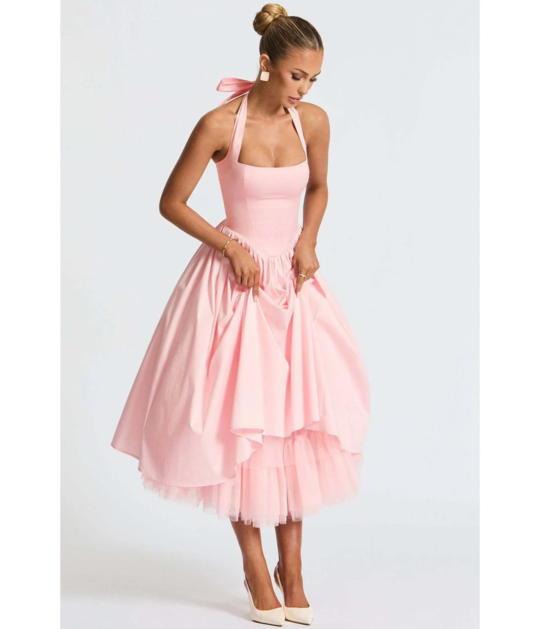 Light Pink Halter Flare Midi Dress sold by Unique Vintage