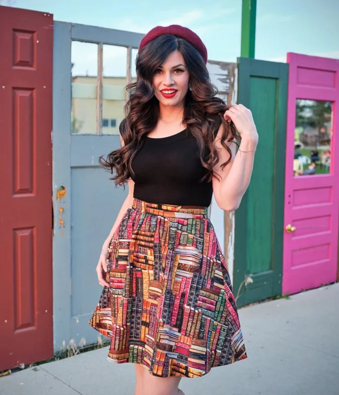 Retrolicious Dont Judge a Book by its Cover Skater Skirt sold by Unique Vintage
