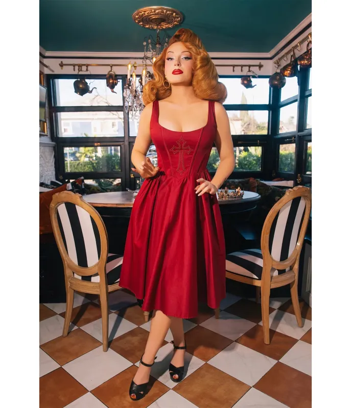 Weasel Wear Wine Cross Gabriela Swing Dress made by Unique Vintage
