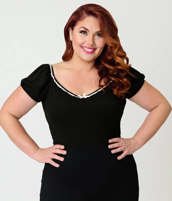 Unique Vintage Plus Size Black Sweetheart Knit Top made by Unique Vintage