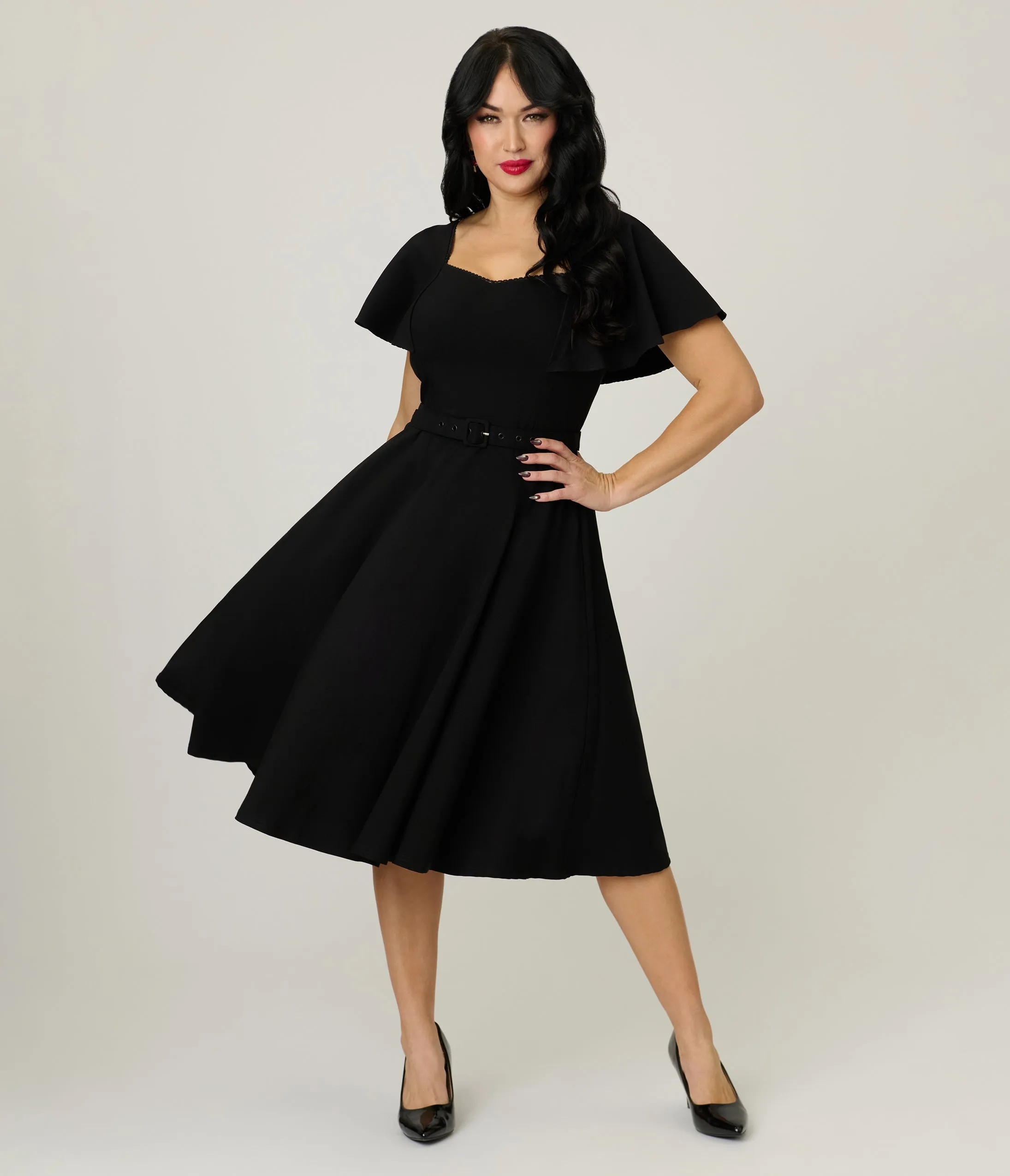 Unique Vintage Black Flutter Sleeve Swing Dress sold by Unique Vintage product image thumbnail 4