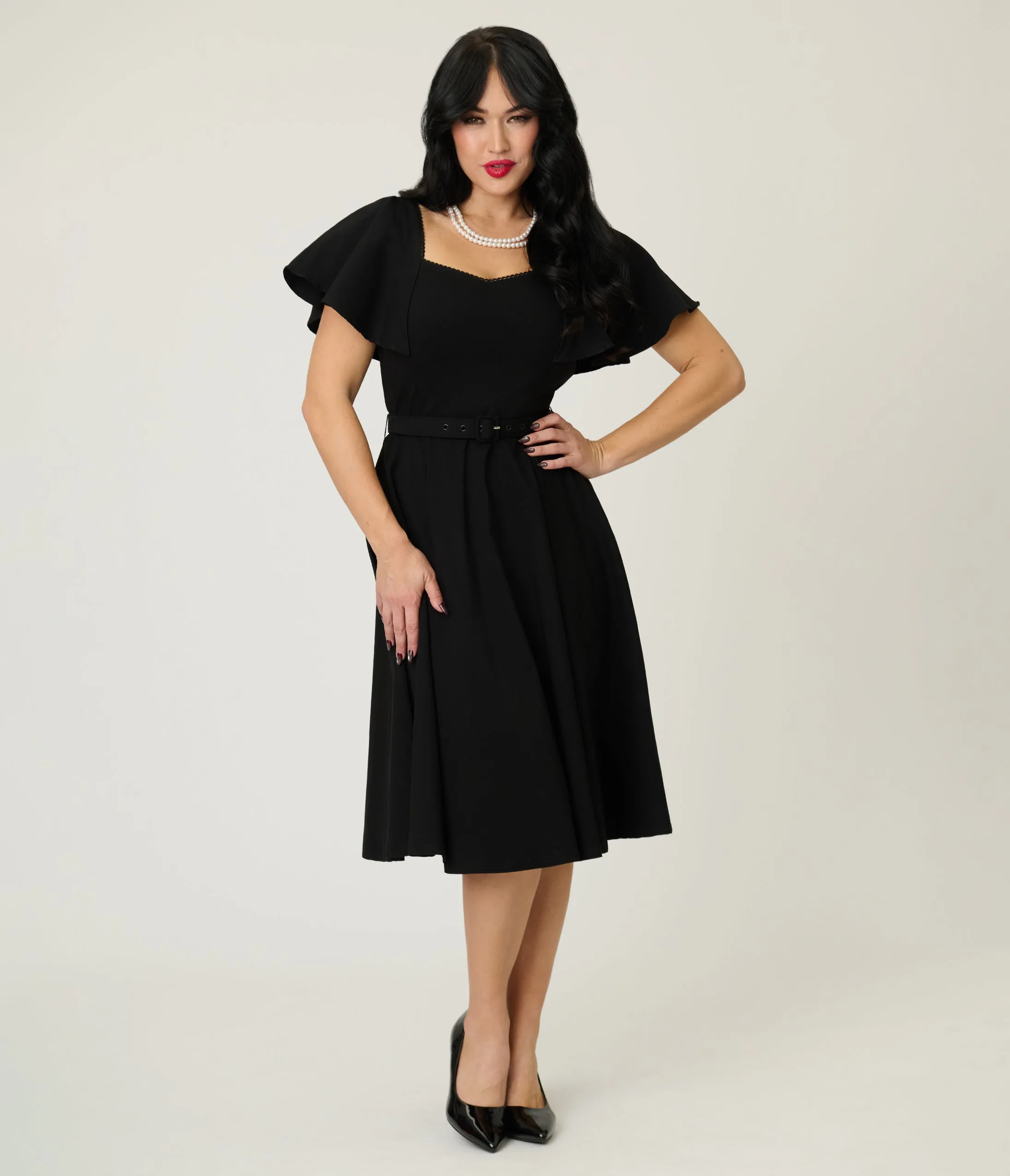 Unique Vintage Black Flutter Sleeve Swing Dress sold by Unique Vintage product image thumbnail 3