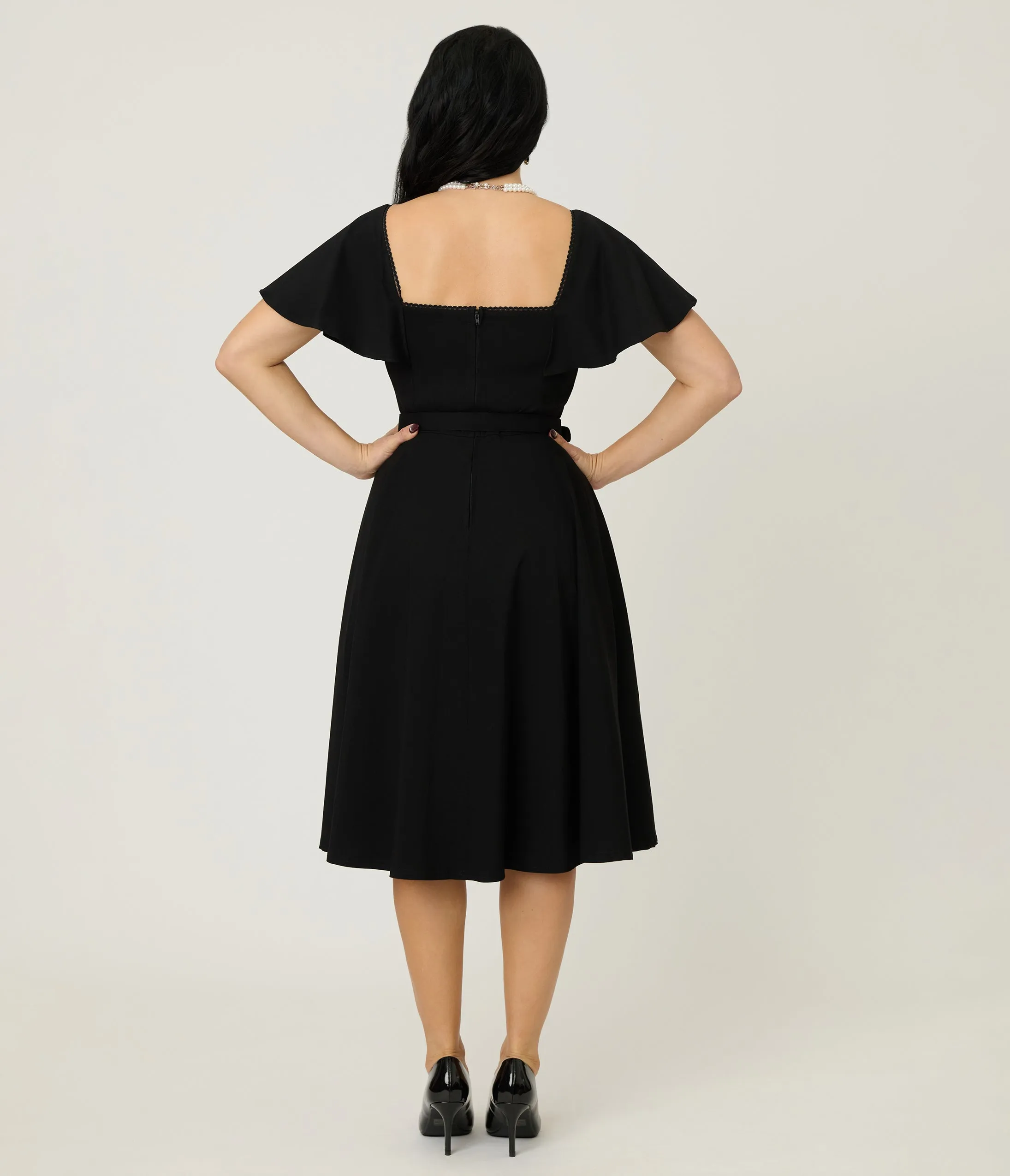 Unique Vintage Black Flutter Sleeve Swing Dress sold by Unique Vintage product image thumbnail 2