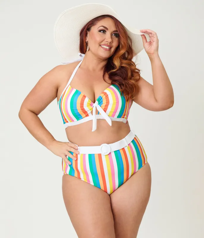 Unique Vintage Plus Size Rainbow Stripe Belted Redondo Swim Bottoms sold by Unique Vintage
