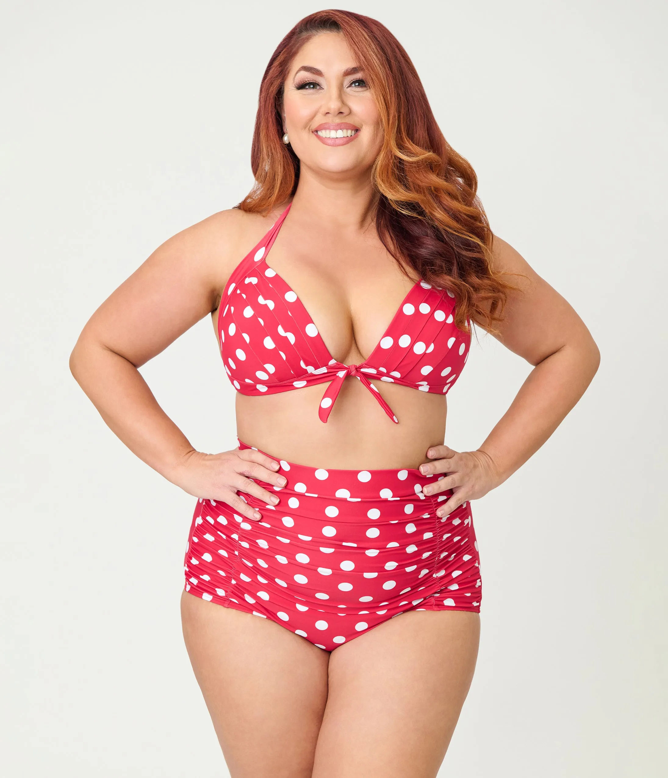 Unique Vintage Plus Size Red White Dots Monroe High Waist Swim Bottom sold by Unique Vintage