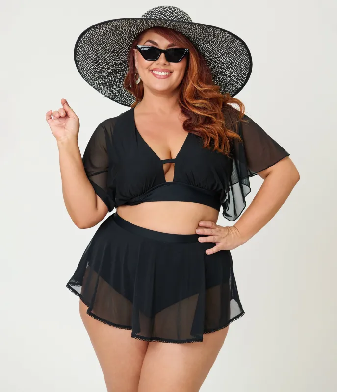 Unique Vintage Plus Size Black Mesh Coronado Swim Skirt made by Unique Vintage
