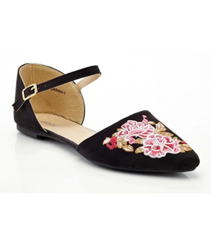 Black & Floral Embroidery Mary Jane Flats made by Unique Vintage