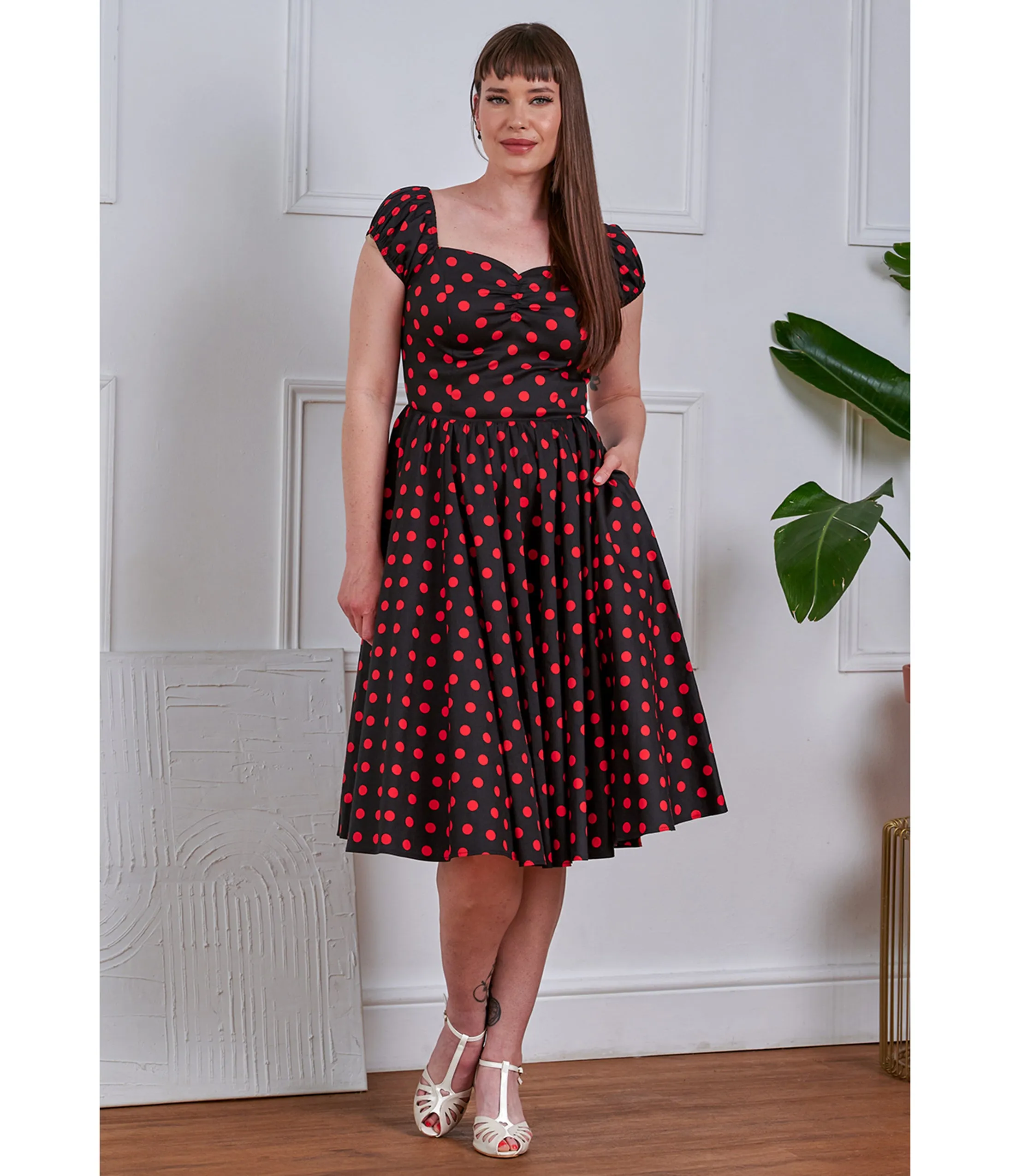 Banned Black & Red Polka Dot Marilyn Swing Dress sold by Unique Vintage