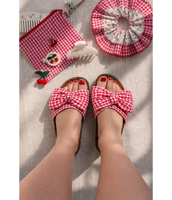 Red Gingham Bow Sandals sold by Unique Vintage