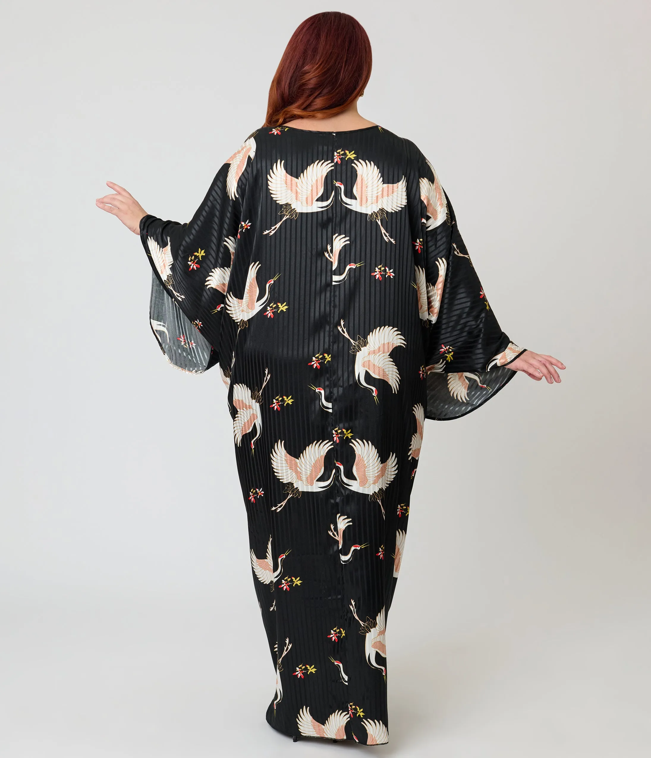 Unique Vintage Black & White Crane Long Kimono sold by Unique Vintage product image thumbnail 5