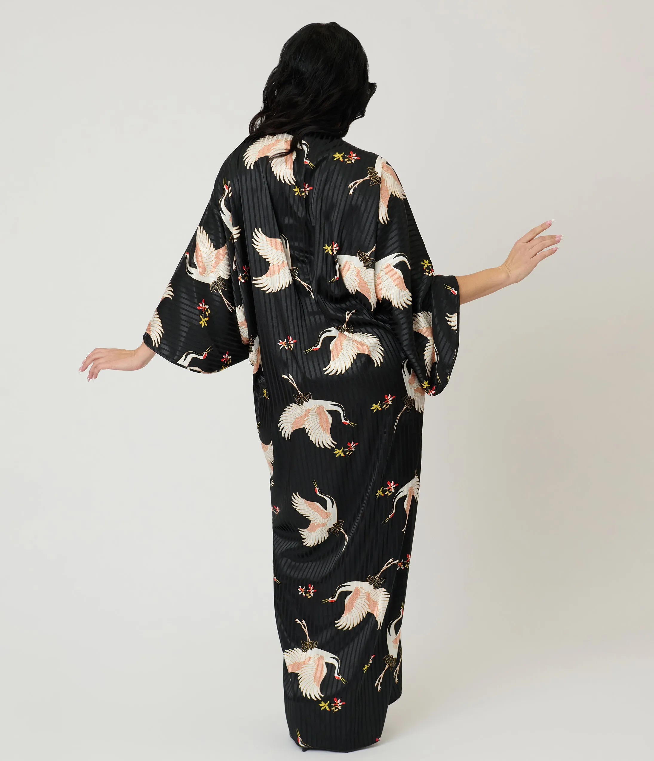 Unique Vintage Black & White Crane Long Kimono sold by Unique Vintage product image thumbnail 2