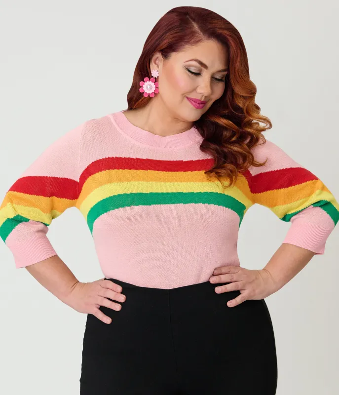 Unique Vintage Plus Size Pink Rainbow Stripe Minou Sweater sold by Unique Vintage