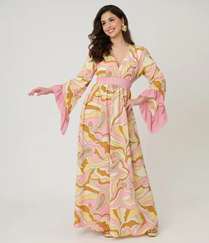Unique Vintage Pink Paisley Maxi Dress sold by Unique Vintage