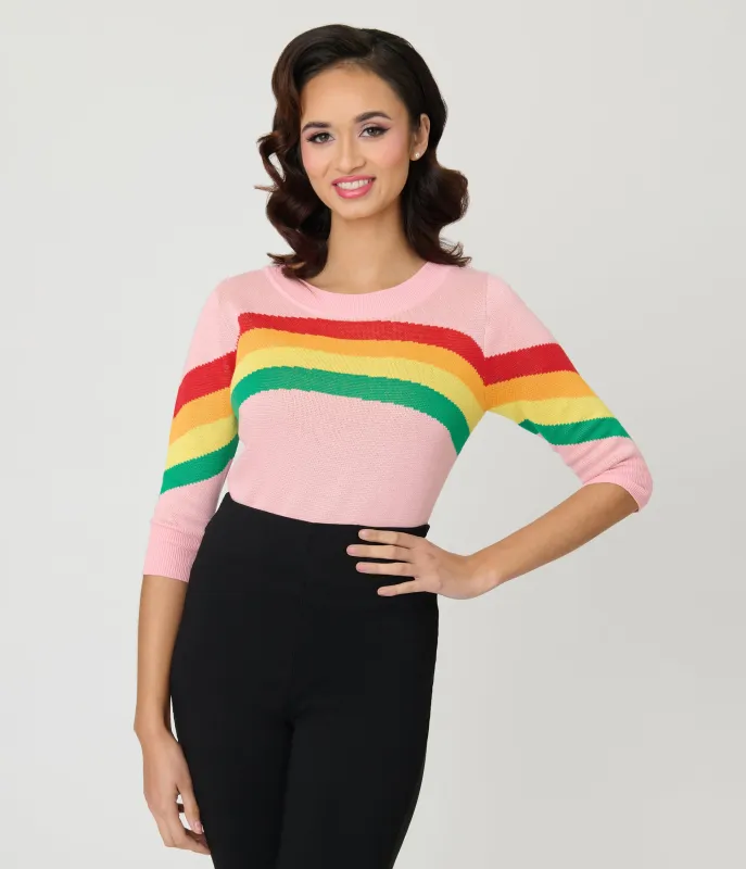 Unique Vintage Pink Rainbow Stripe Minou Sweater made by Unique Vintage