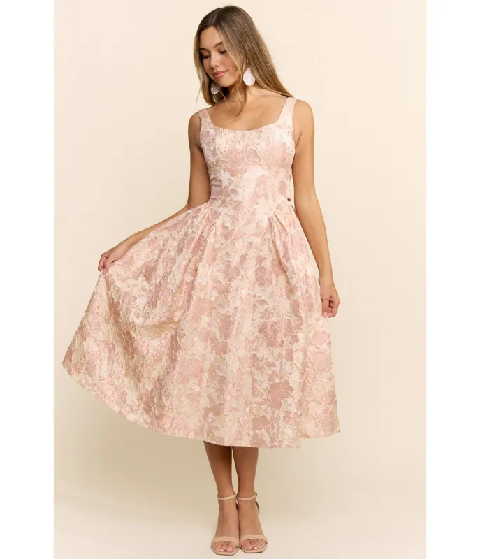 Peach Floral Jacquard Midi Dress made by Unique Vintage