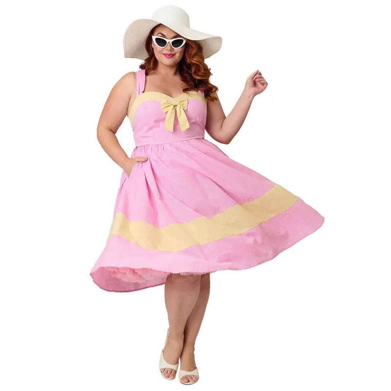 Barbie™ x Unique Vintage Plus Size Picnic Pretty Gingham Swing Dress made by Unique Vintage