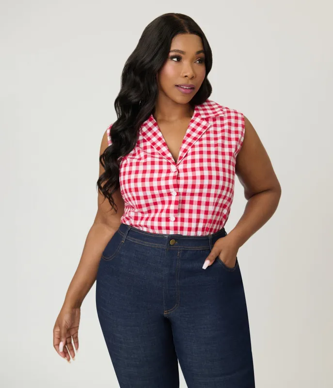 Barbie™ x Unique Vintage Plus Size Red Gingham Picnic Blouse made by Unique Vintage