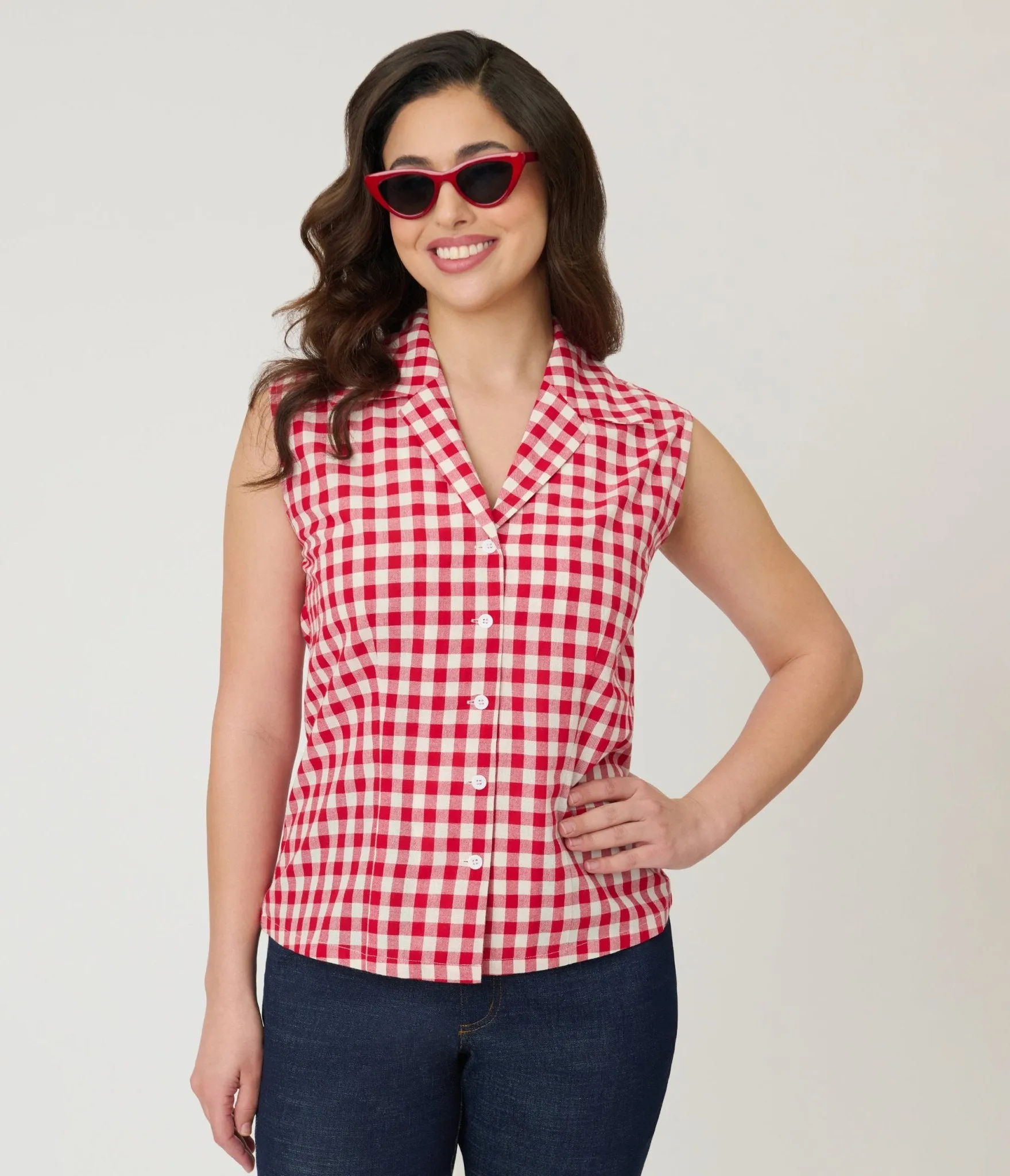 Barbie™ x Unique Vintage Red Gingham Picnic Blouse sold by Unique Vintage product image thumbnail 3
