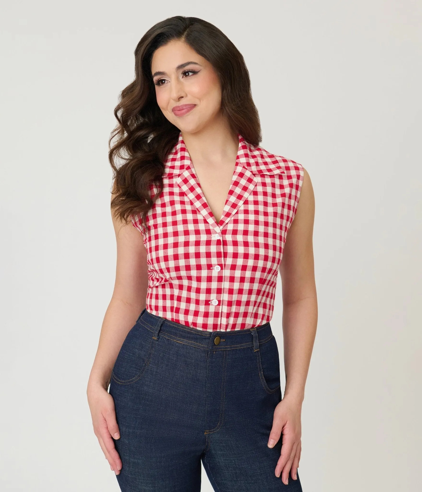 Barbie™ x Unique Vintage Red Gingham Picnic Blouse sold by Unique Vintage product image thumbnail 4