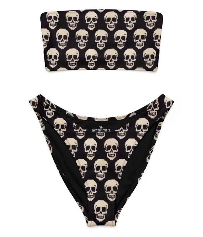 Black Skull Bandeau Two Piece Swim Set sold by Unique Vintage