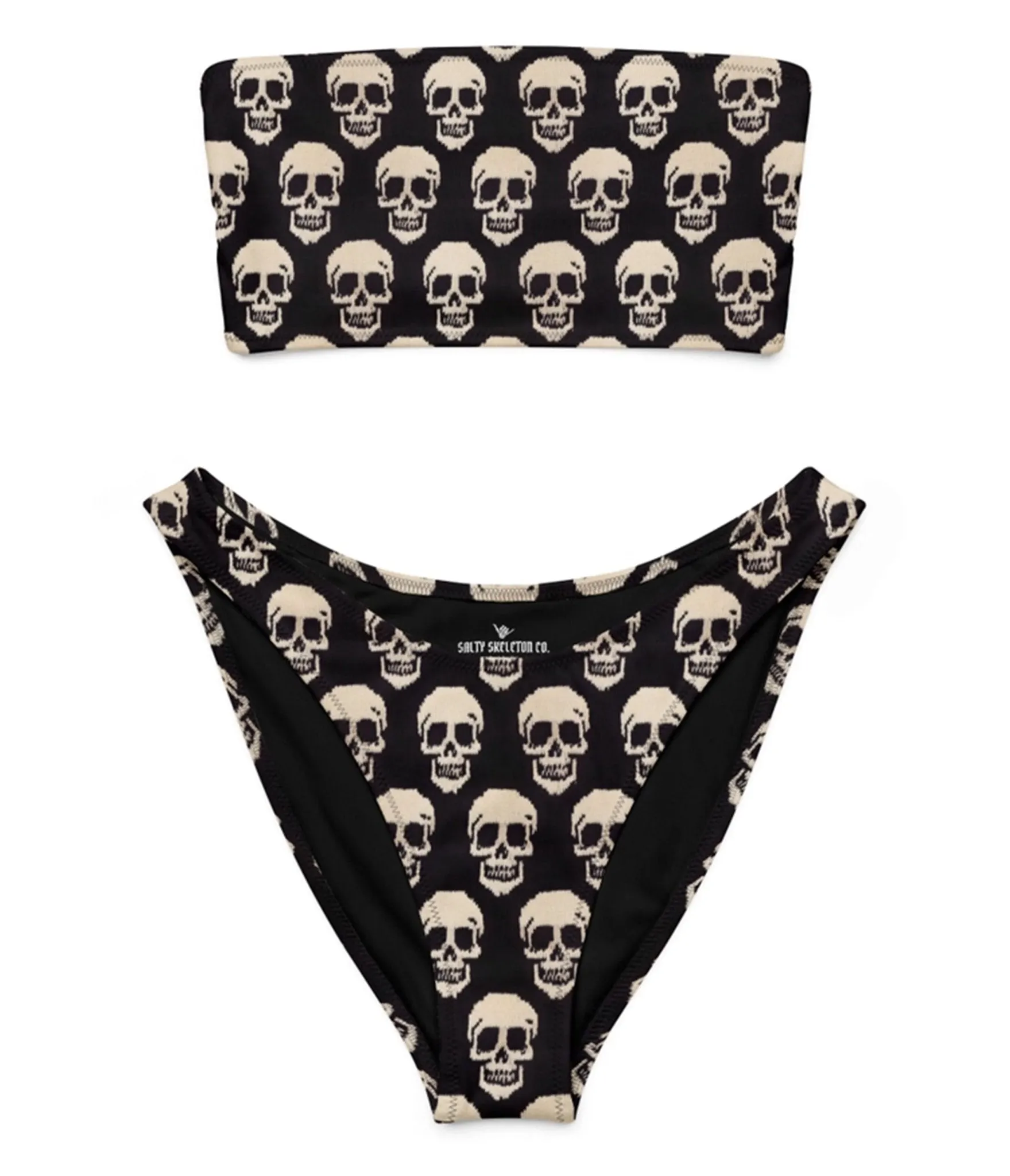 Black Skull Bandeau Two Piece Swim Set sold by Unique Vintage