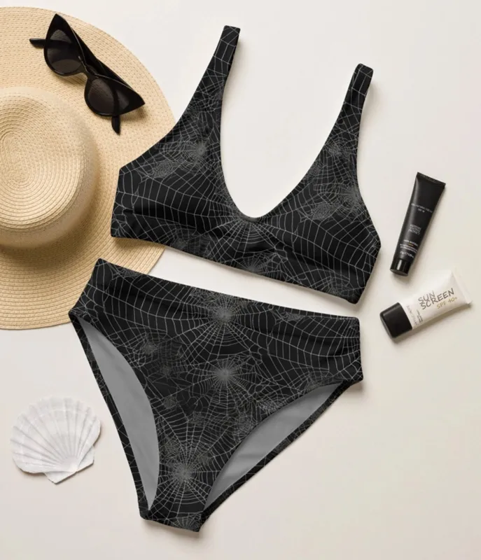 Black Spiderweb High Waist Swim Set sold by Unique Vintage
