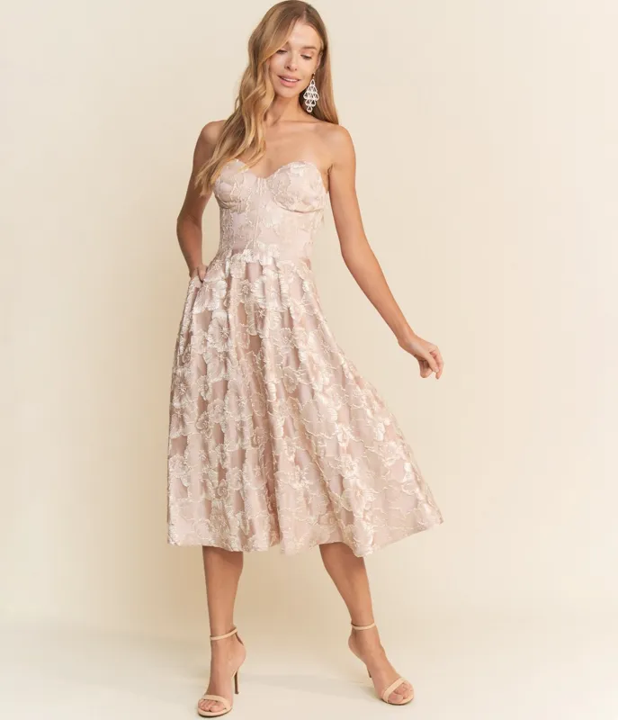 Mauve Floral Strapless Midi Dress made by Unique Vintage