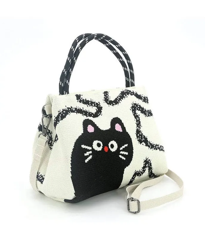 White & Black Cat Handbag made by Unique Vintage