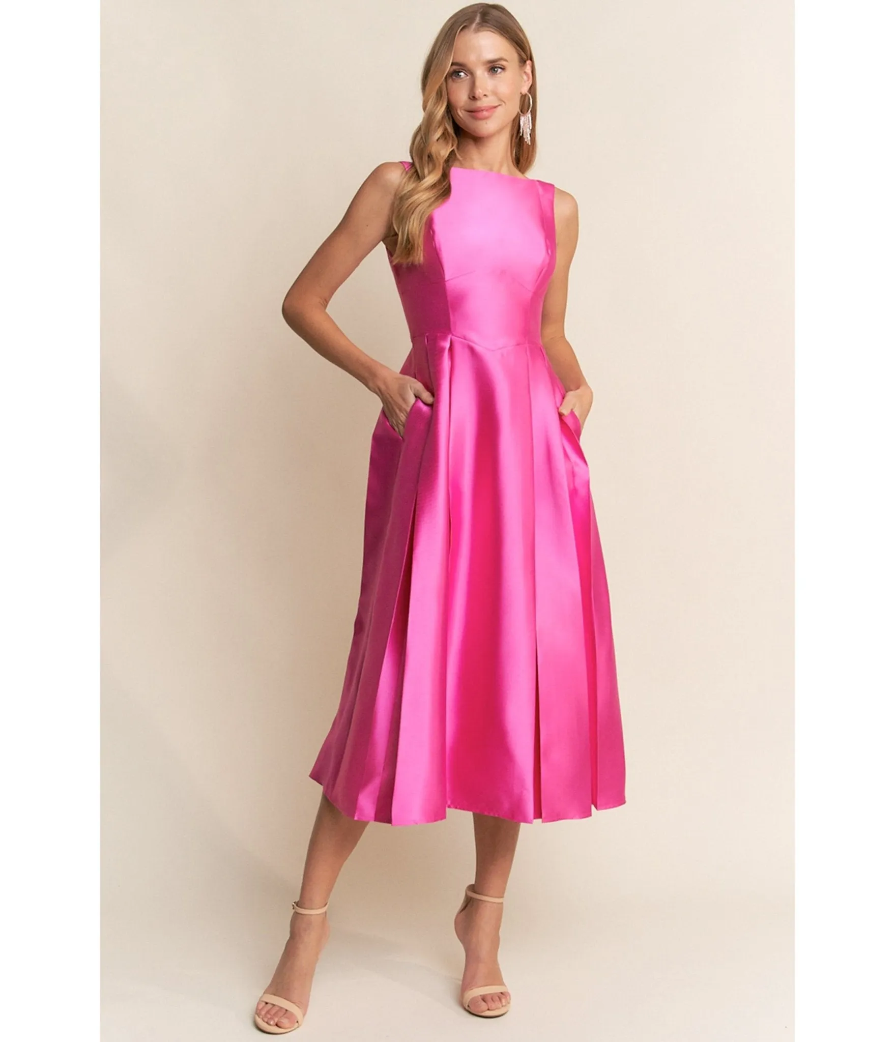 Hot Pink Shimmer Sleeveless Midi Dress sold by Unique Vintage