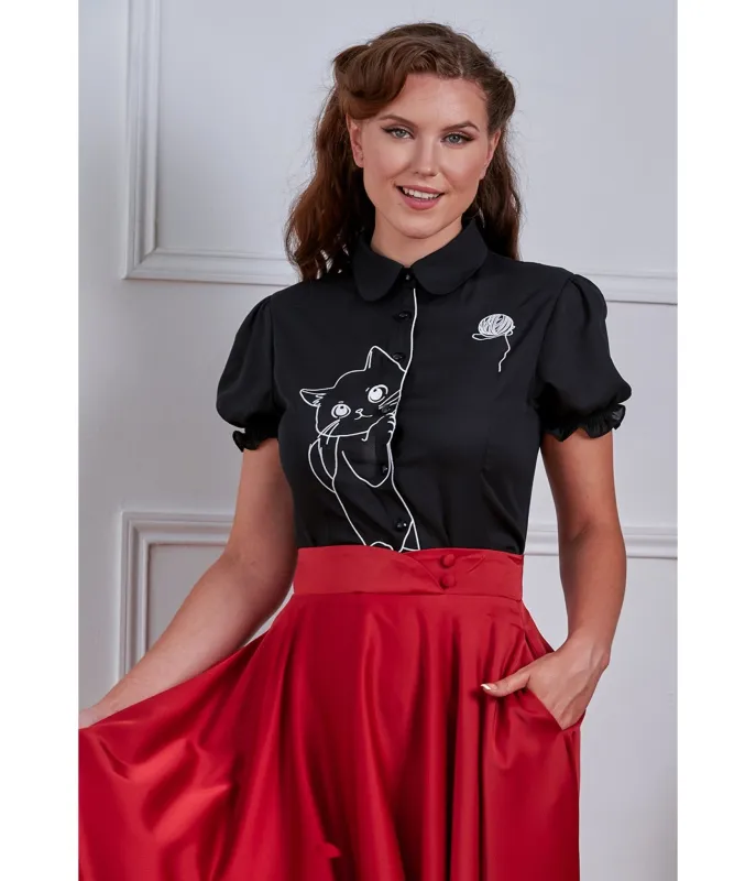 Banned Black & White Cat Sophie Blouse made by Unique Vintage