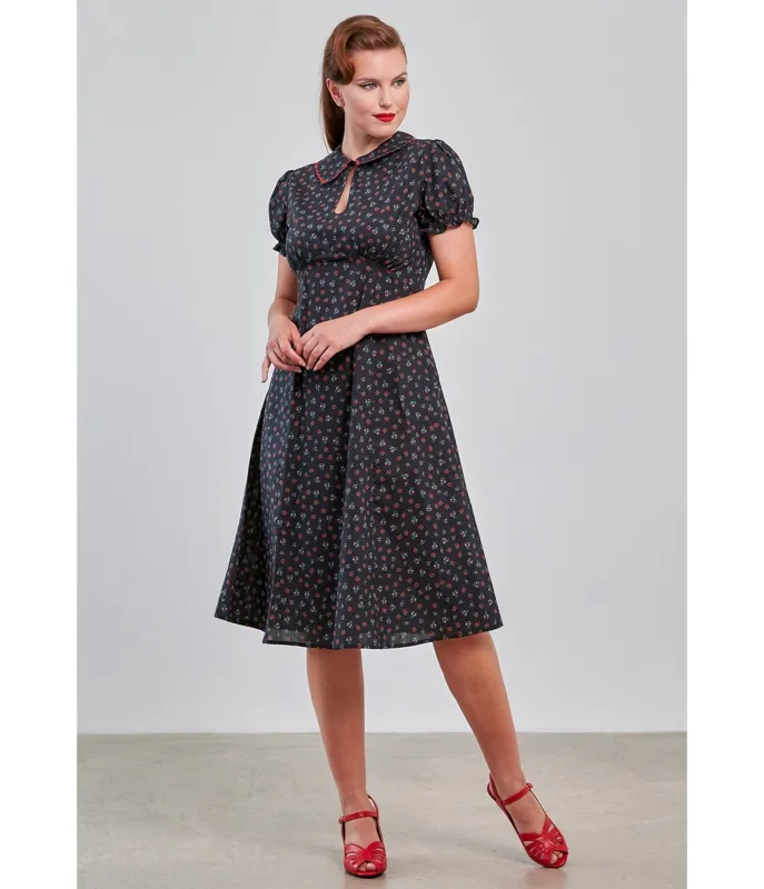 Banned Retro Black Floral June Swing Dress made by Unique Vintage