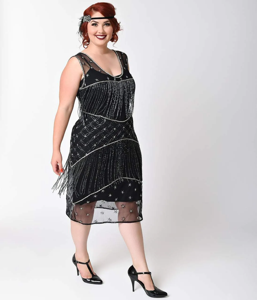 Unique Vintage Plus Size 1920s Style Black & Gunite Beaded Bechet Flapper sold by Unique Vintage product image thumbnail 5